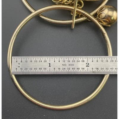 MCM Brutalist Brass Bangle Set w/ Orb Drops Asymmetrical Sculptural statement - Thumbnail 10