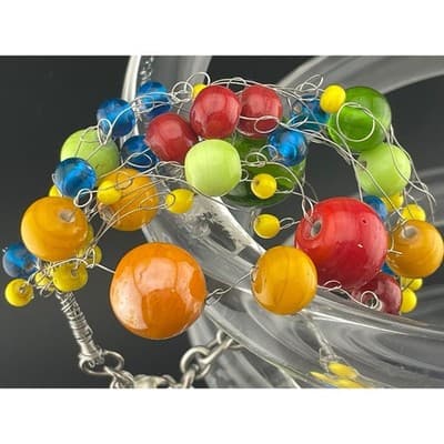Manouk Sculptural Glass Bead Bracelet Statement Multicolor Wire Wrap art to wear - Thumbnail 18