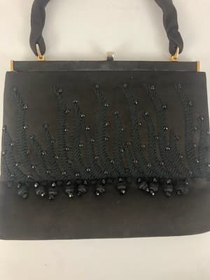 Vintage 50's/60's Beaded Fringe Purse Evening Bag Chocolate Brown & Black Spain - Thumbnail 4