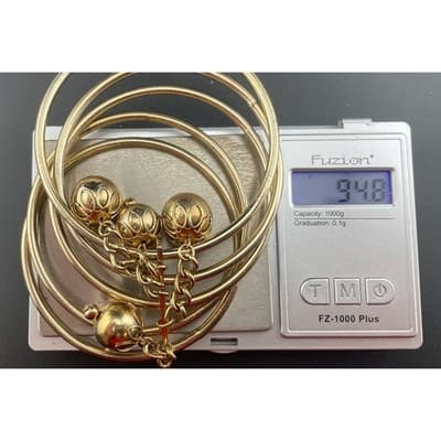 MCM Brutalist Brass Bangle Set w/ Orb Drops Asymmetrical Sculptural statement - Thumbnail 14