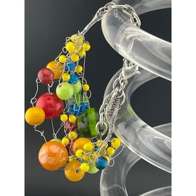 Manouk Sculptural Glass Bead Bracelet Statement Multicolor Wire Wrap art to wear - Thumbnail 17