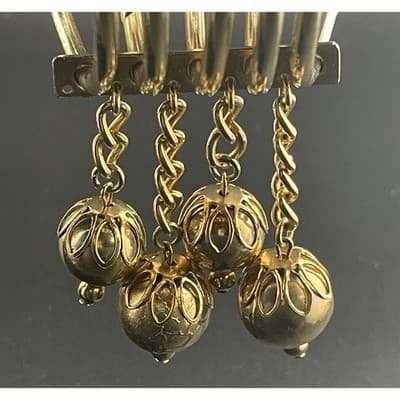 MCM Brutalist Brass Bangle Set w/ Orb Drops Asymmetrical Sculptural statement - Thumbnail 5