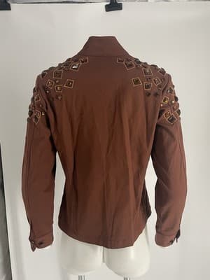 Bob Mackie Wearable Art Women’s Jacket Brown Zip Up Rhinestones Bling Size XS - Thumbnail 8