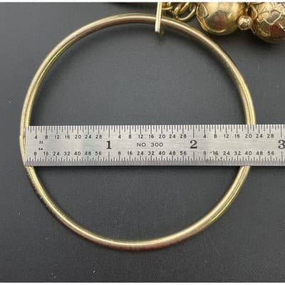 MCM Brutalist Brass Bangle Set w/ Orb Drops Asymmetrical Sculptural statement - Thumbnail 9