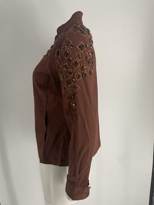 Bob Mackie Wearable Art Women’s Jacket Brown Zip Up Rhinestones Bling Size XS - Thumbnail 7