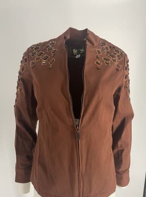 Bob Mackie Wearable Art Women’s Jacket Brown Zip Up Rhinestones Bling Size XS - Thumbnail 11