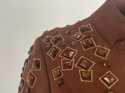 Bob Mackie Wearable Art Women’s Jacket Brown Zip Up Rhinestones Bling Size XS - Thumbnail 2