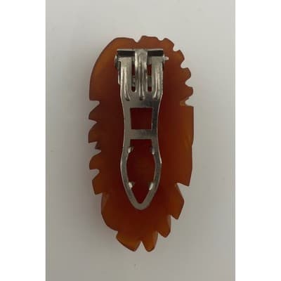 Vintage Art Deco Carved Bakelite Leaf dress clip light brown caramel 30s 40s 2" - Thumbnail 5