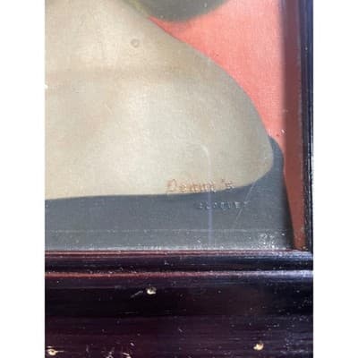 Vintage Hand Tinted Portrait Photograph Woman Red Background Framed 12x10 1940's - Thumbnail 4