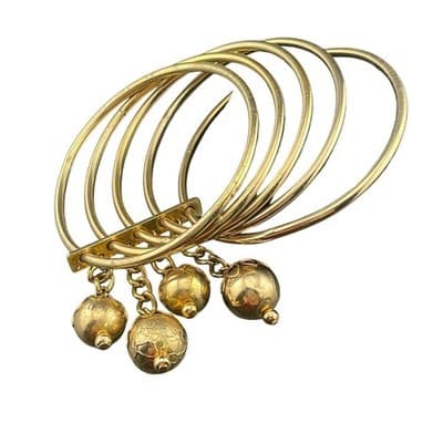 MCM Brutalist Brass Bangle Set w/ Orb Drops Asymmetrical Sculptural statement - Thumbnail 2