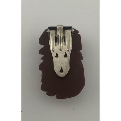 Vintage Carved Bakelite Leaf Dress Clip Brown Art Deco 1930s 40s costume jewelry - Thumbnail 3