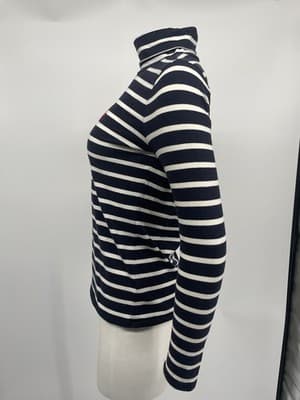 Talbots Long Sleeve Tee Stripe Ooh La La Embroidered Navy White Red Petite SP - Thumbnail 4