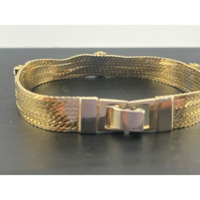 Vintage Gold Tone Multi Strand Layered Chain Bracelet with Rhinestone Accents - Thumbnail 4