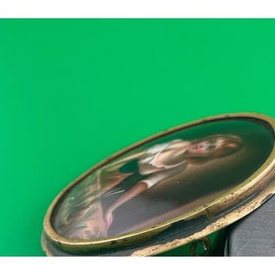 Antique Victorian Hand Painted Porcelain Portrait Brooch Miniature Pastoral - Thumbnail 4