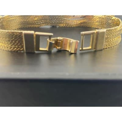 Vintage Gold Tone Multi Strand Layered Chain Bracelet with Rhinestone Accents - Thumbnail 5