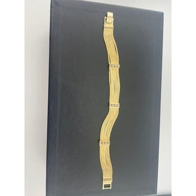 Vintage Gold Tone Multi Strand Layered Chain Bracelet with Rhinestone Accents - Thumbnail 2