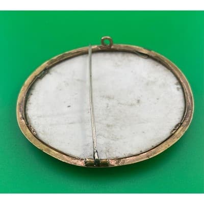 Antique Victorian Hand Painted Porcelain Portrait Brooch Miniature Pastoral - Thumbnail 11