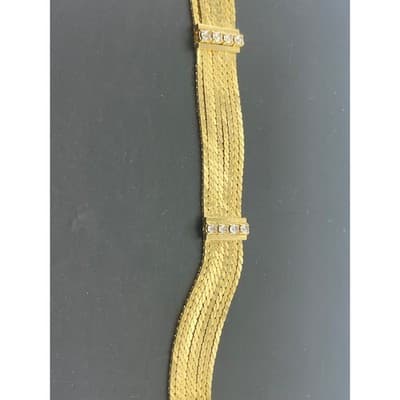 Vintage Gold Tone Multi Strand Layered Chain Bracelet with Rhinestone Accents - Thumbnail 3