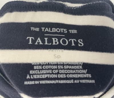 Talbots Long Sleeve Tee Stripe Ooh La La Embroidered Navy White Red Petite SP - Thumbnail 6