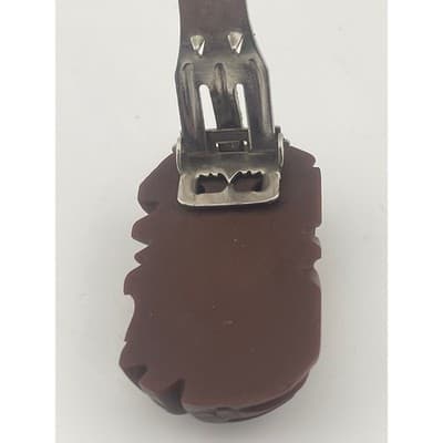 Vintage Carved Bakelite Leaf Dress Clip Brown Art Deco 1930s 40s costume jewelry - Thumbnail 5