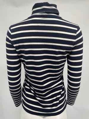 Talbots Long Sleeve Tee Stripe Ooh La La Embroidered Navy White Red Petite SP - Thumbnail 3