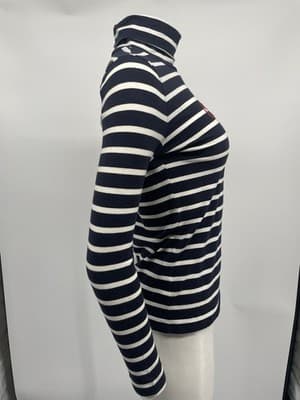 Talbots Long Sleeve Tee Stripe Ooh La La Embroidered Navy White Red Petite SP - Thumbnail 5
