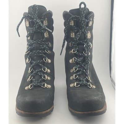 Sorel Black Suede Leather Wedge Lace Up Hiking Boots Women's size 10 EUC booties - Thumbnail 2
