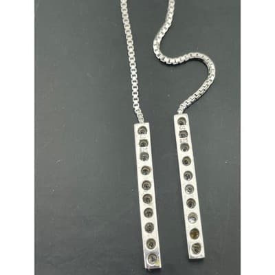 Sterling Silver CZ Lariat Y Necklace Adjustable Box Chain Pavé Bar Drop Pendant - Thumbnail 9