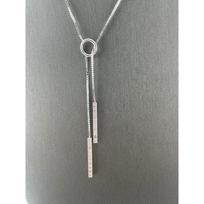 Sterling Silver CZ Lariat Y Necklace Adjustable Box Chain Pavé Bar Drop Pendant - Thumbnail 3