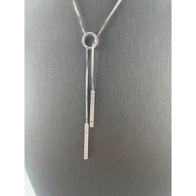 Sterling Silver CZ Lariat Y Necklace Adjustable Box Chain Pavé Bar Drop Pendant - Thumbnail 5
