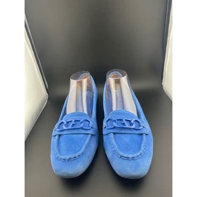 Franco Sarto Blue Suede Horsebit Loafers Size 11 Moc Toe Slip On Flats Italy - Thumbnail 3