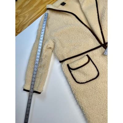 Vintage 70s Wool Sherpa Teddy Coat Oversized Unisex Scandi Cream Brown Woolmark - Thumbnail 11