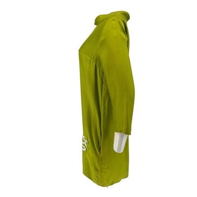 Massimo Alba Silk Shift Dress L Chartreuse Pea Green Hand Painted Snake Tunic - Thumbnail 3