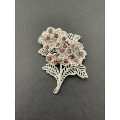 Vtg 30s Little Nemo Rhinestone Floral Brooch Pot Metal Jewelry Deco Mid century - Thumbnail 2