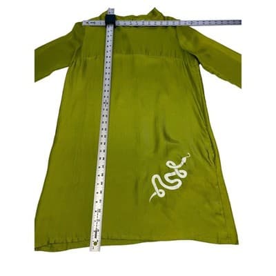 Massimo Alba Silk Shift Dress L Chartreuse Pea Green Hand Painted Snake Tunic - Thumbnail 10