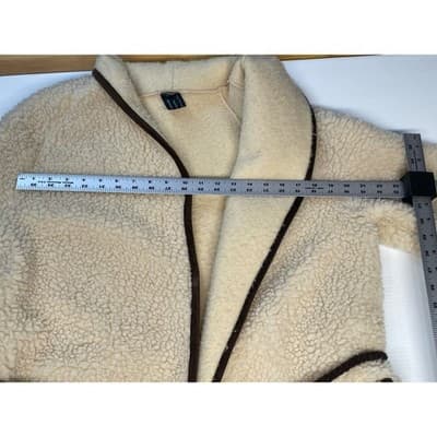 Vintage 70s Wool Sherpa Teddy Coat Oversized Unisex Scandi Cream Brown Woolmark - Thumbnail 10