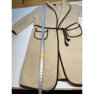 Vintage 70s Wool Sherpa Teddy Coat Oversized Unisex Scandi Cream Brown Woolmark - Thumbnail 12