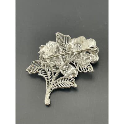 Vtg 30s Little Nemo Rhinestone Floral Brooch Pot Metal Jewelry Deco Mid century - Thumbnail 4