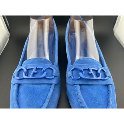 Franco Sarto Blue Suede Horsebit Loafers Size 11 Moc Toe Slip On Flats Italy - Thumbnail 4