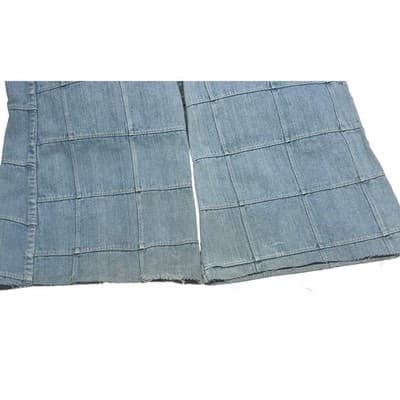 Y2K Patchwork Grid Denim Jeans Mid Rise Flare Raw Hem 26 27 Vintage - Thumbnail 13