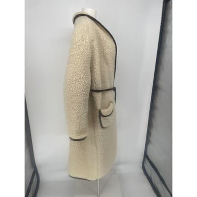 Vintage 70s Wool Sherpa Teddy Coat Oversized Unisex Scandi Cream Brown Woolmark - Thumbnail 5