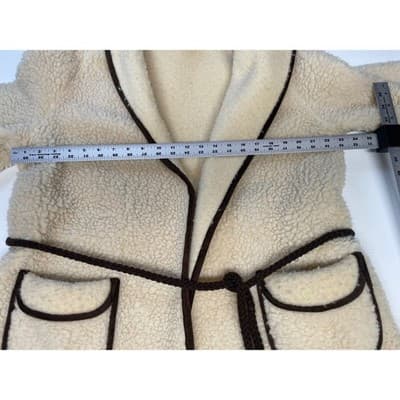 Vintage 70s Wool Sherpa Teddy Coat Oversized Unisex Scandi Cream Brown Woolmark - Thumbnail 9