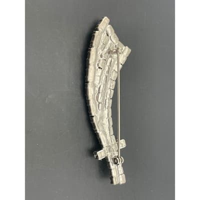 Vintage rhinestone Sword Brooch Silver Tone Scimitar Mid Century Costume Jewelry - Thumbnail 5