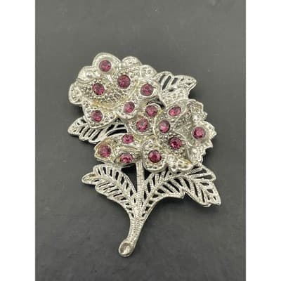 Vtg 30s Little Nemo Rhinestone Floral Brooch Pot Metal Jewelry Deco Mid century - Thumbnail 3