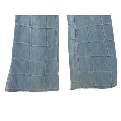 Y2K Patchwork Grid Denim Jeans Mid Rise Flare Raw Hem 26 27 Vintage - Thumbnail 5