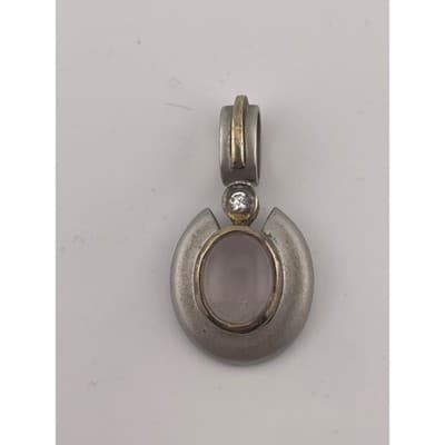 Artisan Sterling pendant Rose Quartz Mixed Metal Look handcrafted vtg 90s 2000s - Thumbnail 2
