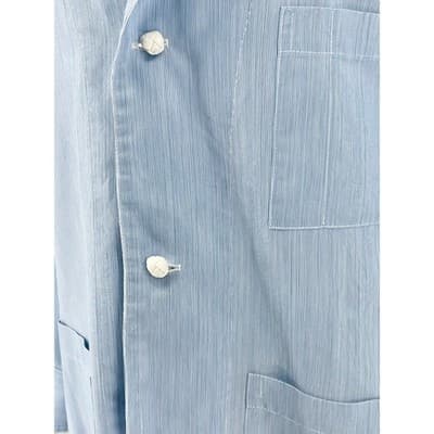 Vintage 60s Blue Striped Chore Coat Workwear Lab Jacket M L USA Unisex Bespoke - Thumbnail 8