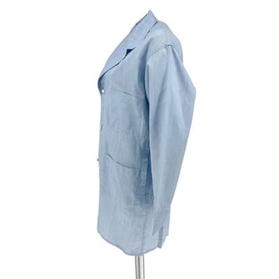 Vintage 60s Blue Striped Chore Coat Workwear Lab Jacket M L USA Unisex Bespoke - Thumbnail 2