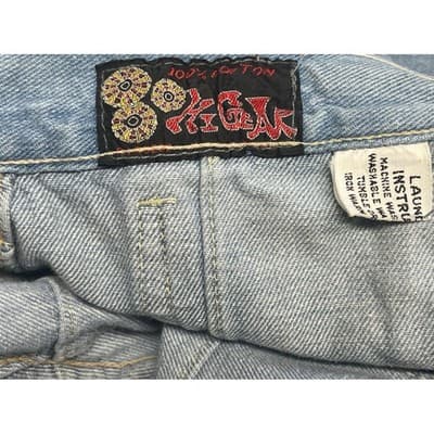 Y2K Patchwork Grid Denim Jeans Mid Rise Flare Raw Hem 26 27 Vintage - Thumbnail 9