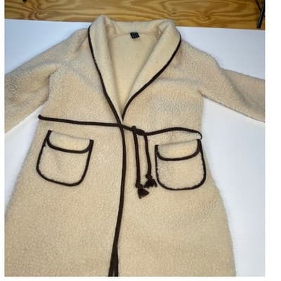 Vintage 70s Wool Sherpa Teddy Coat Oversized Unisex Scandi Cream Brown Woolmark - Thumbnail 7